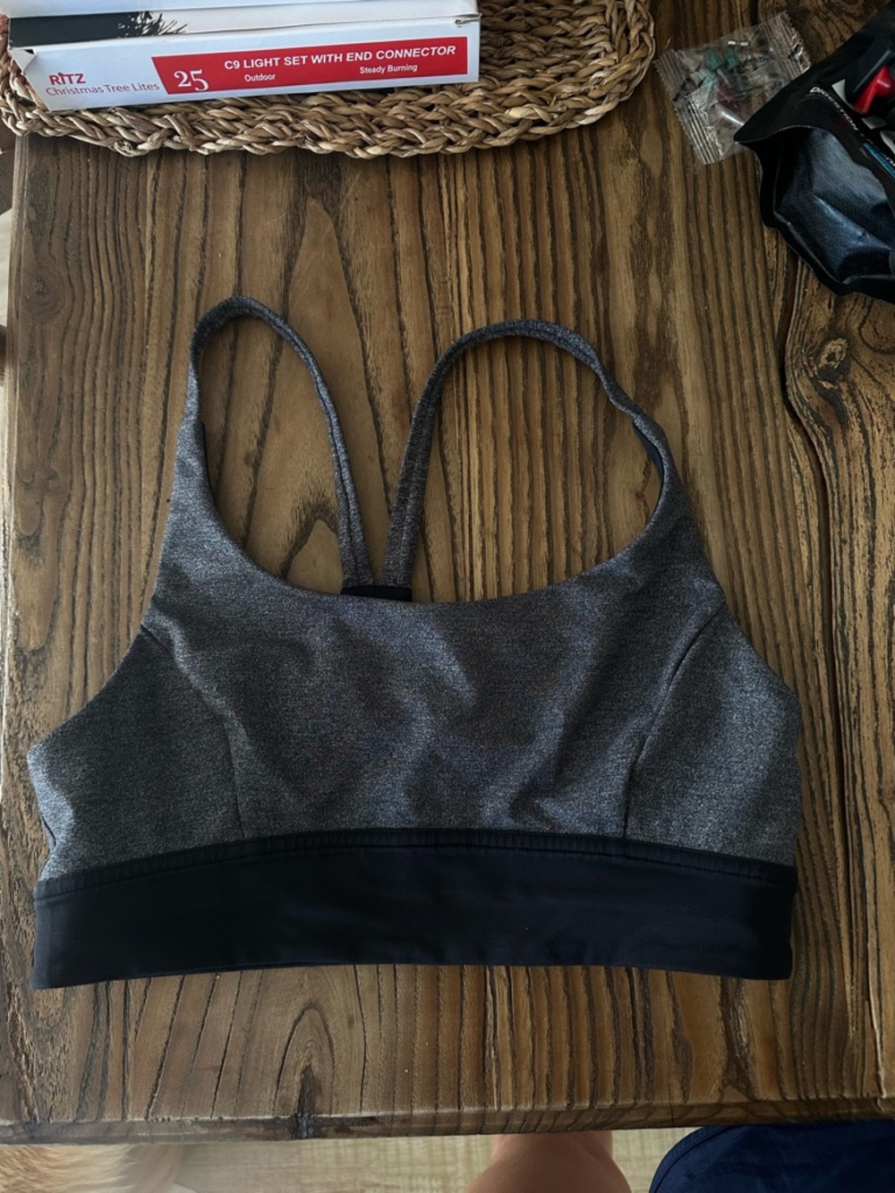 lululemon athletica Heathered Gray and Black Strappy Bralette